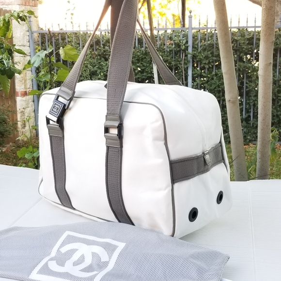 Chanel Rare Sports Line White Canvas Vintage Boston 40 duffle Carryall Tote bag - Picture 8 of 16
